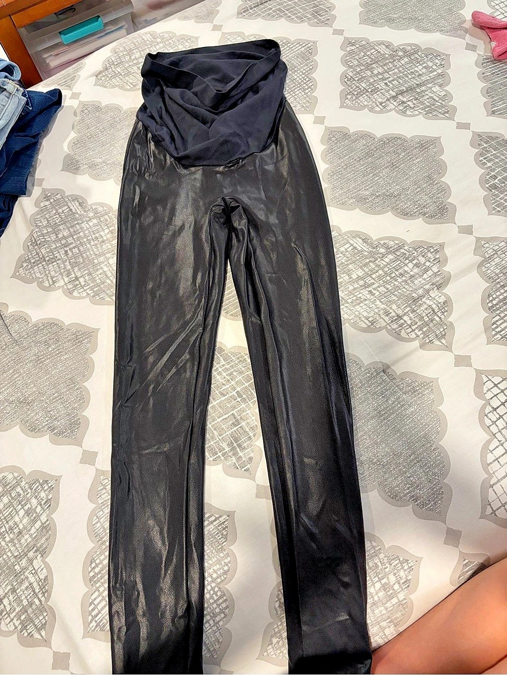 SPANX Mama Faux Leather Maternity Leggings Black Medium